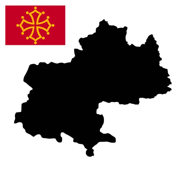Midi Pyrenees Χάρτη Και Σημαία Διάνυσμα Εικόνα Σιλουέτα Που Απομονώνονται — Διανυσματικό Αρχείο