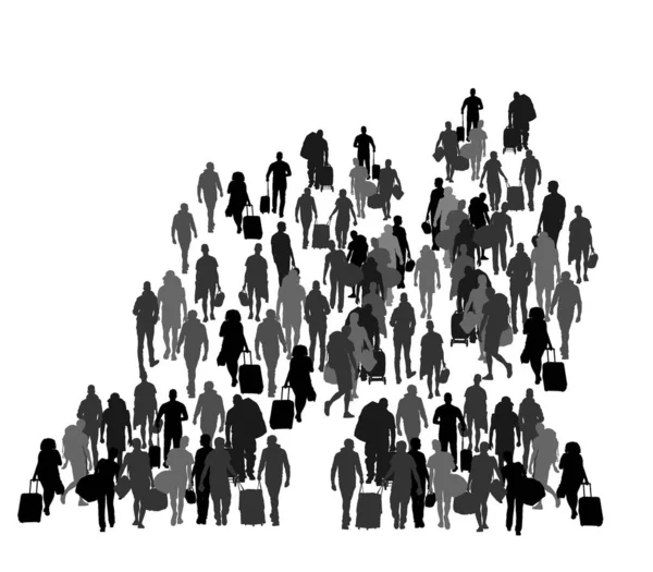 Family People Crowd War Migration Crises Refugees Border Vector Silhouette — Stock Vector
