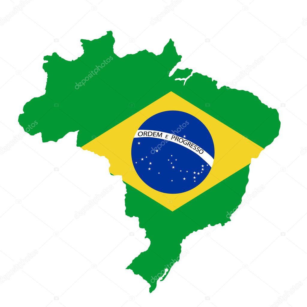 Green Brazil map flag vector silhouette illustration isolated on white background. South America country. Brazil flag.