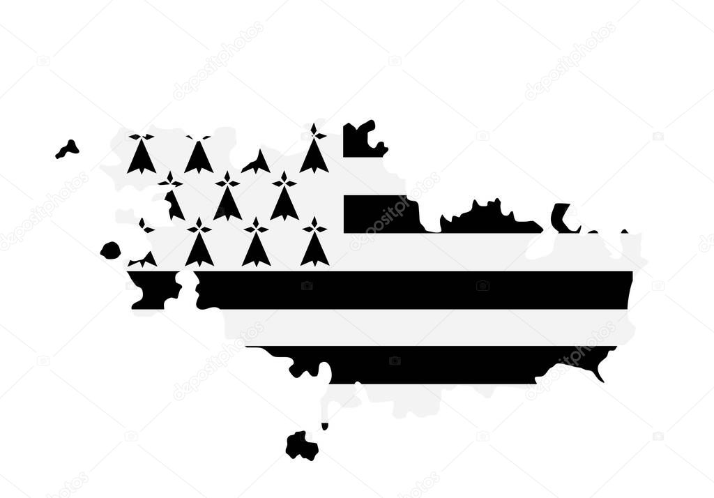 France region Brittany map flag vector silhouette illustration isolated on white background. French Brittany map. France territory.