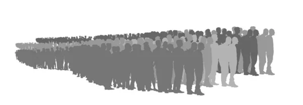 Groep Vluchtelingen Wachten Lijn Vector Silhouet Illustratie Geïsoleerd Wit Migratiecrisis — Stockvector