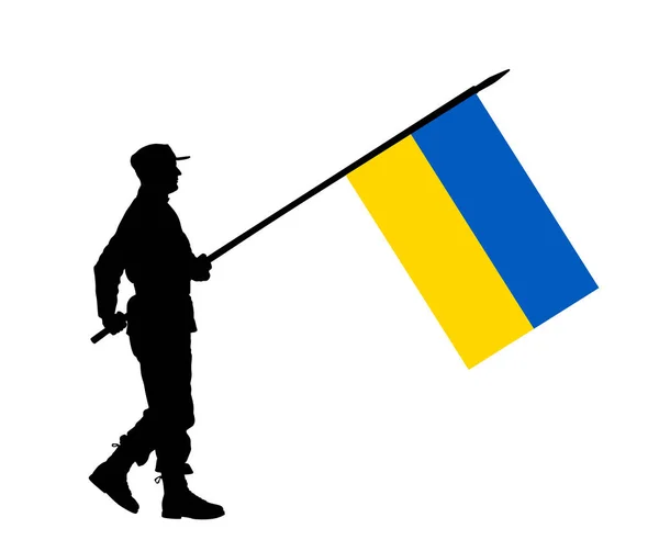 Ukrainischer Patriot Soldat Mit Fahne Verteidigt Land Vektor Silhouette Illustration — Stockvektor