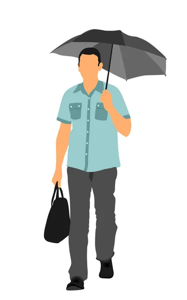 Businessman Rain Umbrella Walking Street Work Vector Illustration Isolated White — ストックベクタ