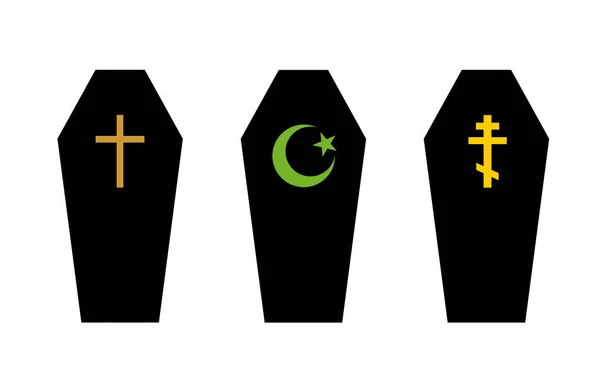 Coffin Symbol Vector Silhouette Illustration Isolated White Background Catholic Cross — ストックベクタ