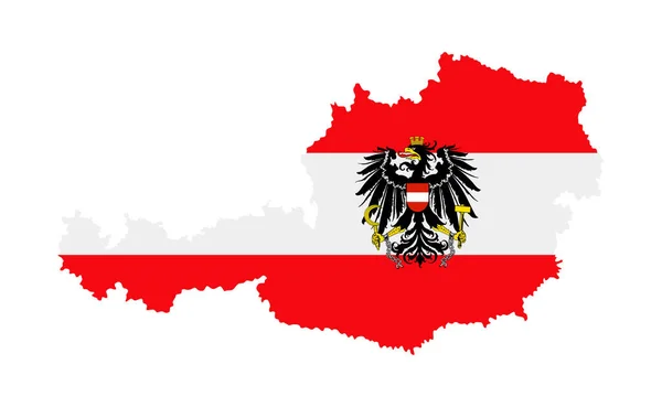 奥地利地图上的国旗 纹章矢量轮廓画面孤立在白色上 布尔根兰州 卡林西亚州 下奥地利州 上奥地利州 萨尔茨堡州 施蒂里亚州 蒂罗尔州 维也纳州 — 图库矢量图片