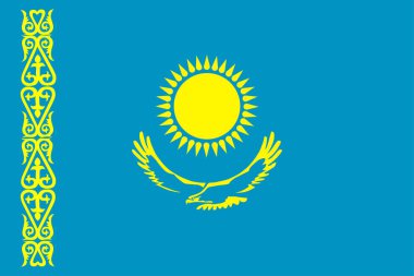Kazakistan bayrak vektör çizimi izole edildi. Kazakistan 'ın ulusal sembolü, Asya ülkesi. Eski SSSR üyesi. Vatanseverlik işareti.