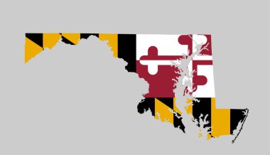 Maryland vector map flag silhouette illustration isolated on background. Maryland flag over map. United States of America country Maryland, background wallpaper.