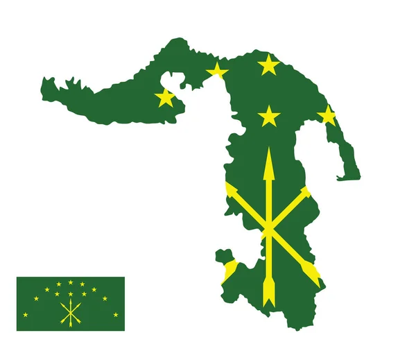 Repubblica Adygea Mappa Vettoriale Bandiera Vettoriale Silhouette Illustrazione Isolata Sfondo — Vettoriale Stock