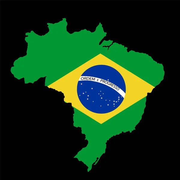 Πράσινη Βραζιλία Χάρτη Σημαία Διάνυσμα Σιλουέτα Εικόνα Απομονωμένη Μαύρο Φόντο — Διανυσματικό Αρχείο
