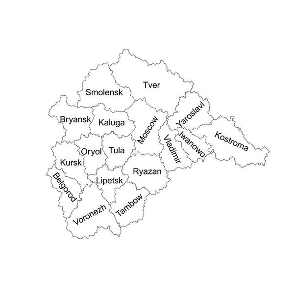 Central Federal District Rusko Mapa Vektorové Linie Ilustrace Izolované Regiony — Stockový vektor