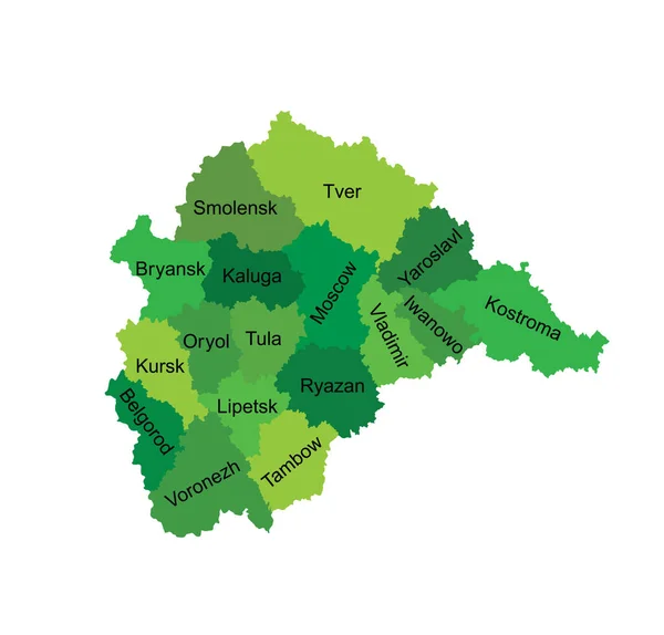 中联邦区俄罗斯地图矢量轮廓说明孤立 斯摩棱斯克 特维尔 雅罗斯拉夫 科斯特罗马 伊瓦诺沃 弗拉迪米尔 莫斯科 布良斯克 卡卢加 — 图库矢量图片