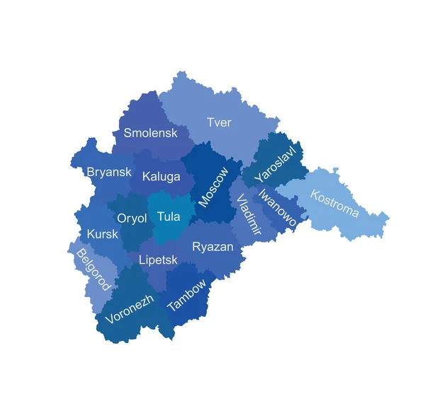 Central Federal District Rusko Mapa Vektor Silueta Ilustrace Izolované Regiony — Stockový vektor