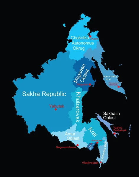 Mapa Extremo Oriente Distrito Federal Rússia Silhueta Vetorial Ilustração Isolada —  Vetores de Stock