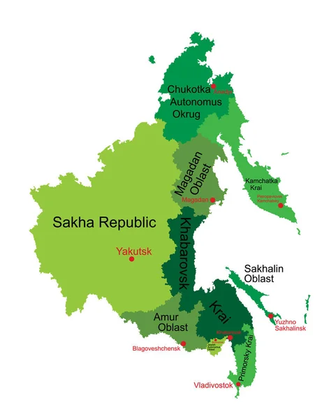 Mapa Del Distrito Federal Del Lejano Oriente Rusia Vector Silueta — Vector de stock