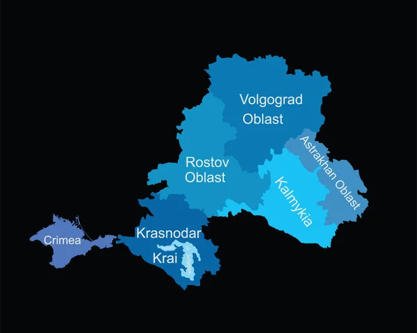 Νότια Ομοσπονδιακή District Χάρτη Ρωσία Διανυσματική Εικόνα Σιλουέτα Απομονώνονται Μαύρο — Διανυσματικό Αρχείο