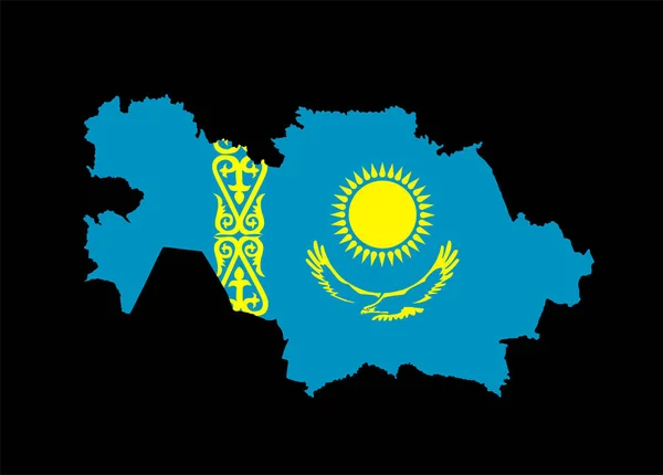 Kasachstan Vektor Map Flagge Silhouette Illustration Isoliert Auf Schwarzem Hintergrund — Stockvektor