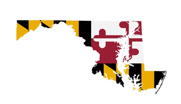 Maryland Vettoriale Mappa Bandiera Silhouette Illustrazione Isolata Sfondo Bianco Bandiera — Vettoriale Stock