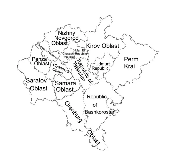 Wołga Federalny Powiat Mapa Wektor Sylwetka Ilustracja Izolowana Białym Tle — Wektor stockowy