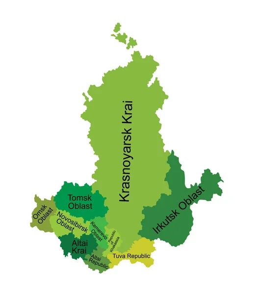 ロシア シベリア連邦管区の地図ベクトルのシルエットのイラストは 白い背景に隔離された シベリア地図 トゥヴァ トムスク オムスク アルタイ ハカシア ノヴォシビルスク — ストックベクタ