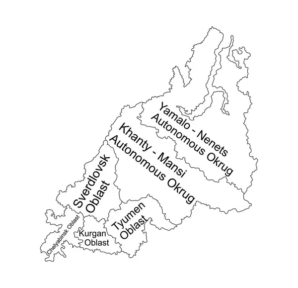 Mapa Ural Federal District Rosji Granicami Regionów Wektor Sylwetka Ilustracja — Wektor stockowy