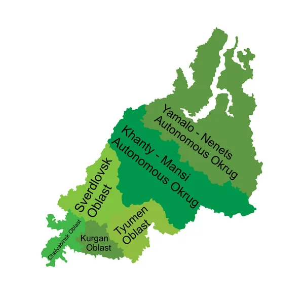 Karta Över Ural Federal District Russia Med Gränser Regioner Vektor — Stock vektor