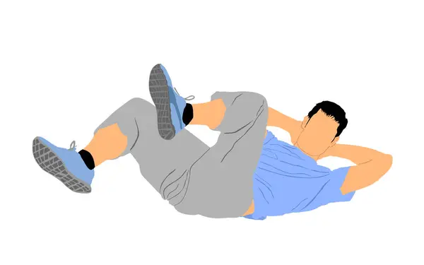 Sport Man Doet Crunches Vector Illustratie Geïsoleerd Witte Achtergrond Fitness — Stockvector