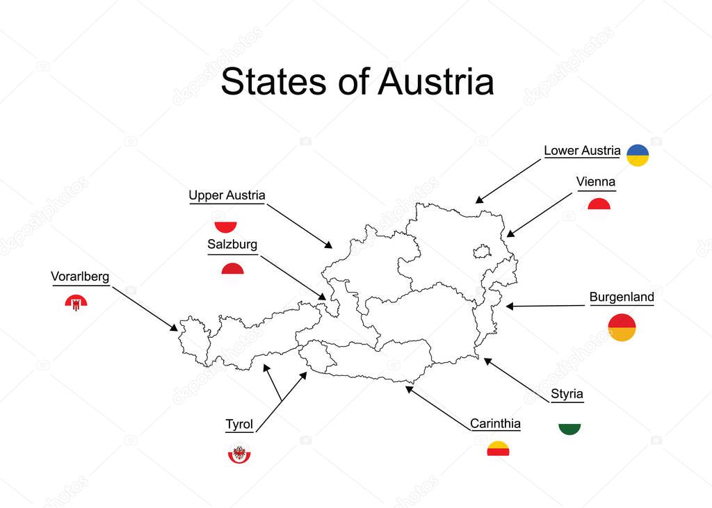 Siluetas de los estados federales de Austria mapa, ilustración
