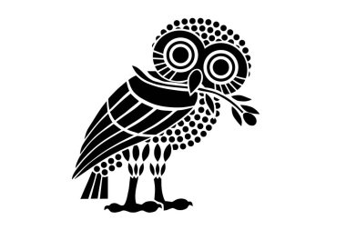 Ancient symbol on flag of Athens polis vector silhouette illustration. City state symbol in ancient Greece. Owl of Athena, patron of Athens.