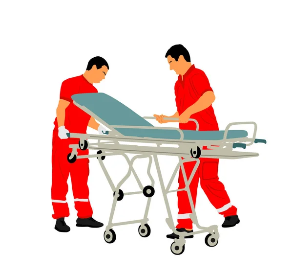 Posádka První Pomoci Připravit Nemocniční Vozík Pomoci Zraněné Osobě Nehodě — Stockový vektor