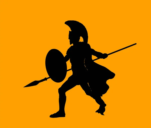 Greek Hero Ancient Soldier Achilles Spear Shield Battle Vector Silhouette — Stockvektor