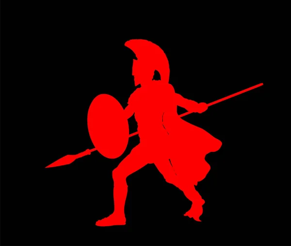 Héroe Griego Antiguo Soldado Aquiles Con Lanza Escudo Silueta Vectorial — Vector de stock