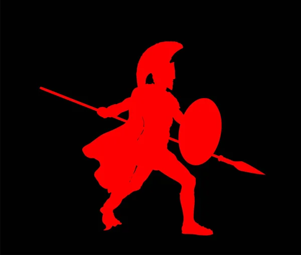 Greek Hero Ancient Soldier Achilles Spear Shield Battle Vector Silhouette — Stock vektor