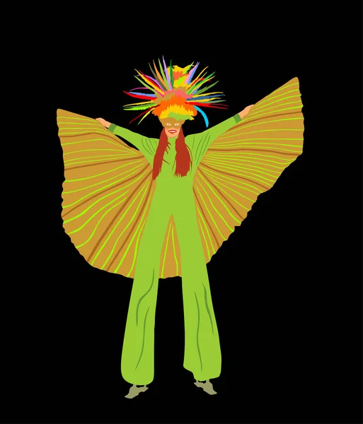 Carnival Dancer Stilts Vector Illustration Isolated Black Background Brasil Rio — Stockvektor