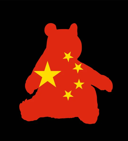 Bandera China Sobre Oso Panda Silueta Vectorial Ilustración Aislada Sobre — Archivo Imágenes Vectoriales