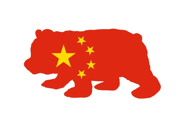 Китайский Флаг Над Векторным Силуэтом Панды Изолирован Белом Фоне Талисман — стоковый вектор