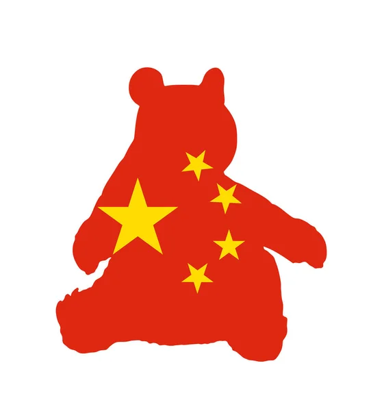 Bandera China Sobre Oso Panda Silueta Vectorial Ilustración Aislada Sobre — Archivo Imágenes Vectoriales