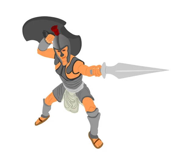 Héroe Griego Antiguo Soldado Aquiles Con Espada Escudo Silueta Vectorial — Vector de stock