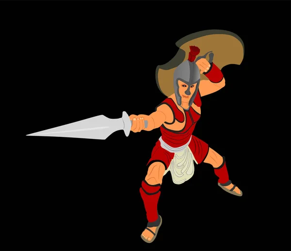 Greek Hero Ancient Soldier Achilles Sword Shield Battle Vector Silhouette — Vector de stock