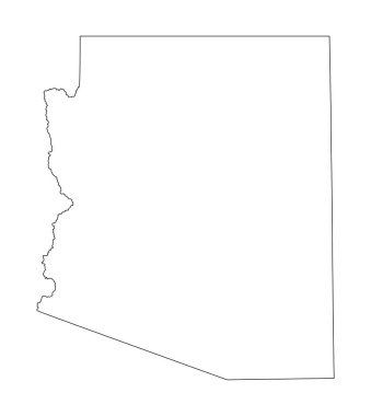 Blank Arizona vector map silhouette illustration isolated on white background. High detailed illustration. United state of America country. Empty editable Arizona line contour map.
