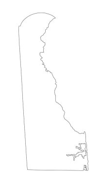 Blank Delaware vector map silhouette illustration isolated on white background. High detailed illustration. United state of America country. Empty editable Delaware line contour map.