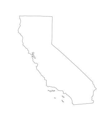 Blank California vector map silhouette illustration isolated on white background. High detailed illustration. United state of America country. Empty editable California line contour map.