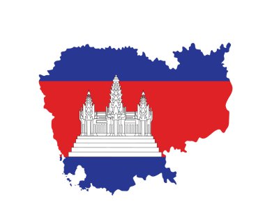 Cambodia map flag vector silhouette illustration isolated on white background.  Cambodia flag over map. National symbol emblem of country in Asia.