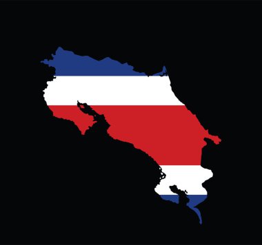 Costa Rica map flag vector silhouette illustration isolated on black background. Central America country. Costa Rica map national emblem symbol.