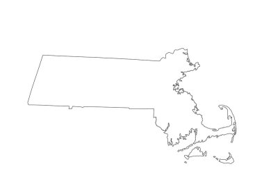 Blank Massachusetts vector map silhouette illustration isolated on white background. High detailed illustration. United state of America country. Empty editable Massachusetts line contour map.