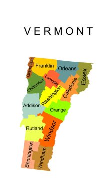 Colorful Vermont State vector map silhouette illustration isolated on white background. High detailed  illustration. United state of America country. Vermont line contour travel map separated counties