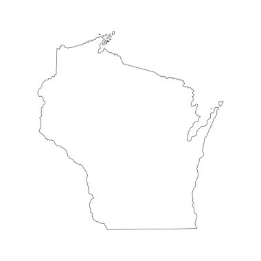 Empty Wisconsin State vector map silhouette illustration isolated on white background. High detailed  illustration. United state of America country. Wisconsin line contour map.