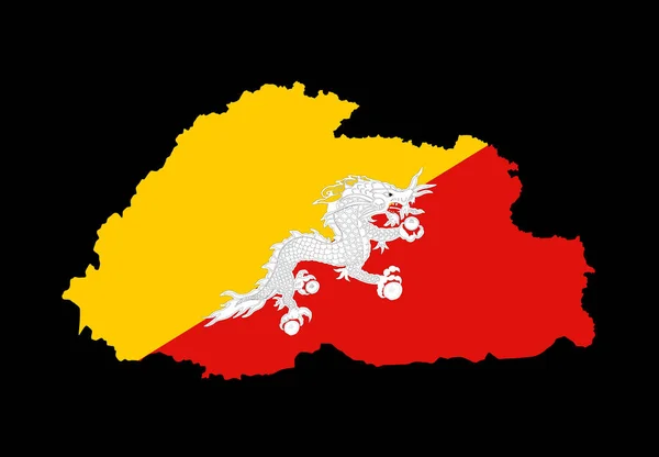 Kingdom Bhutan Map Flag Vector Silhouette Illustration Isolated Black Background — Vetor de Stock