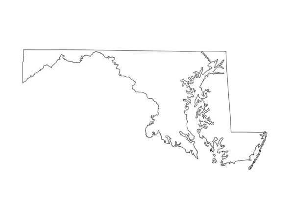 Κενό Maryland State Διανυσματικό Χάρτη Εικόνα Σιλουέτα Απομονωμένη Λευκό Φόντο — Διανυσματικό Αρχείο