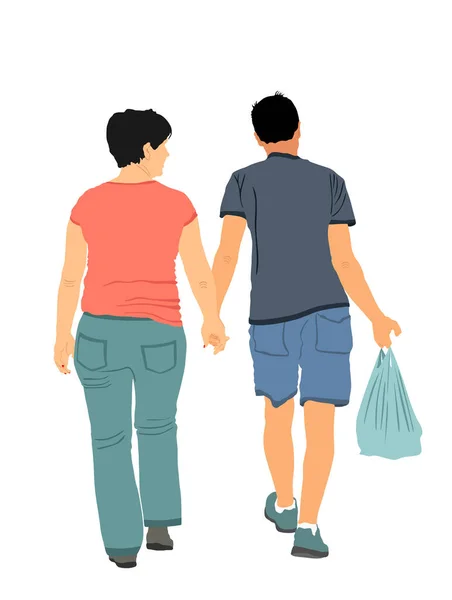 Happy Couple Hold Hands Vector Illustration Isolated White Background Mature — Stock Vector