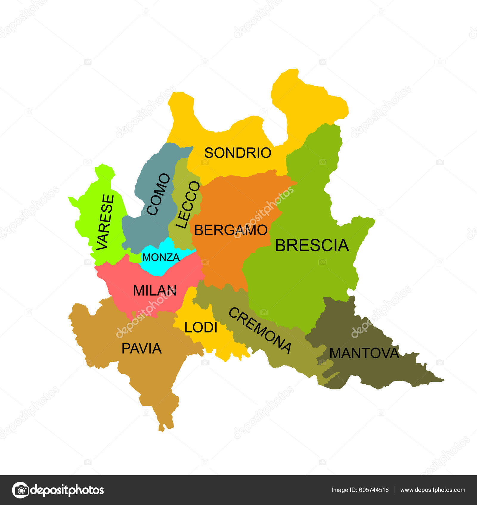 Lombardy Map Silhouette Vector Illustration Isolated White Background  Lombardia Italy Stock Vector by ©Dovla982 605744518, image size:1600x1695